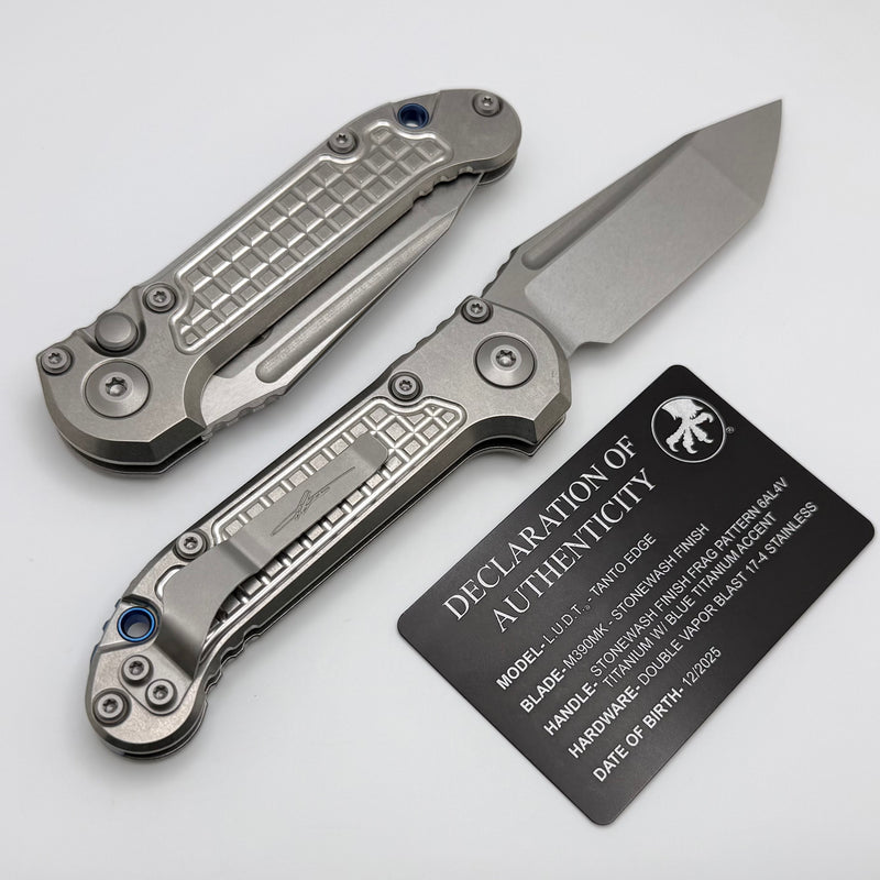 Microtech Marfione Select LUDT Gen III Frag Titanium Handles w/ Blue A