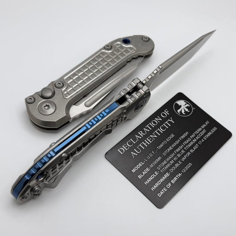 Microtech Marfione Select LUDT Gen III Frag Titanium Handles w/ Blue A