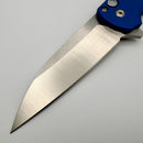 Pre-Owned Pro-Tech Malibu Blue Handle w/ White Pearl Inlaid Button & Satin Wharncliffe Blade 5300-LTD Blue