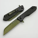 Heretic Knives M/A Jinn Flipper w/ Carbon Fiber Handles & Metallic Green MagnaCut H213-MG-CF