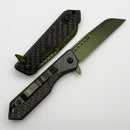 Heretic Knives M/A Jinn Flipper w/ Carbon Fiber Handles & Metallic Green MagnaCut H213-MG-CF