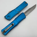 Microtech Knives Combat Troodon Gen III Stonewash Partial Serrated Interceptor w/ Blue Handle Signature Series 1217-11BLS