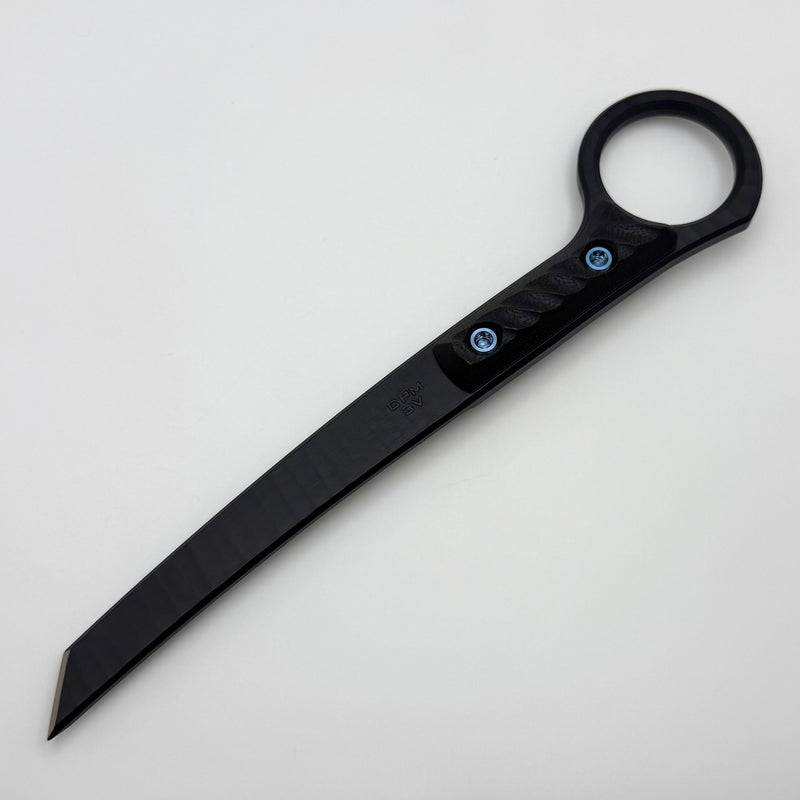 RMJ Tactical Stabby Guy Textured Black CPM-3V & Black G-10 w/ Blue Hardware