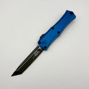 Factory Blem Microtech Knives Mini Hera Black Tactical T/E M390MK w/ Blue Handle 1704M-1BL