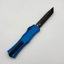 Factory Blem Microtech Knives Mini Hera Black Tactical T/E M390MK w/ Blue Handle 1704M-1BL