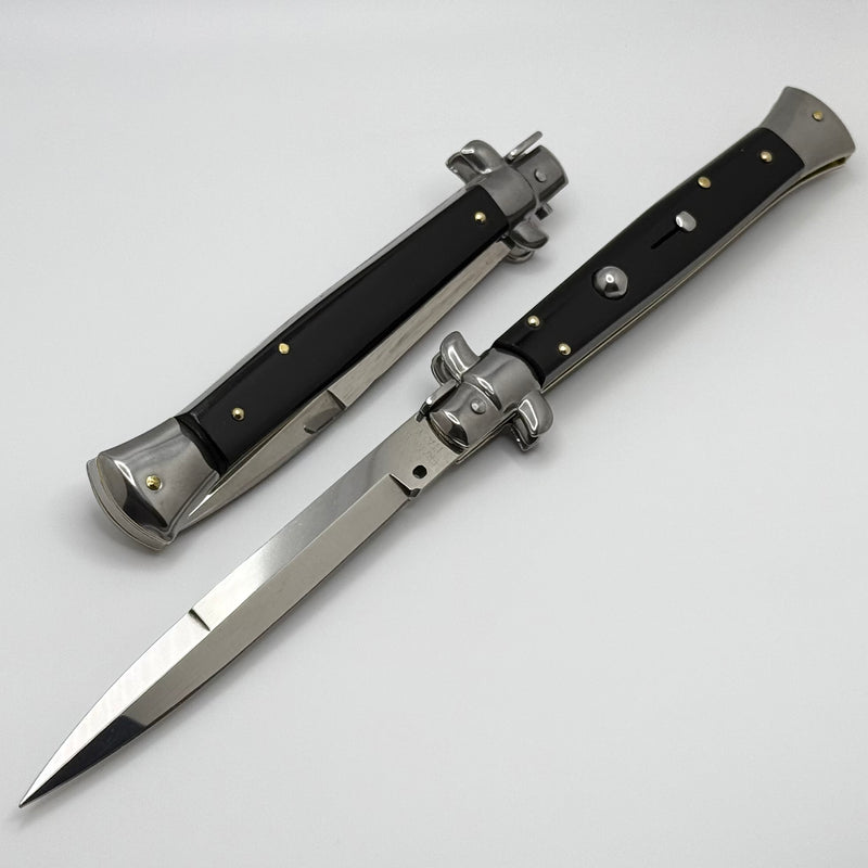 Frank B Italian Stiletto 11" w/ Bayonet Single Edge Blade & Black Acrylic Handle