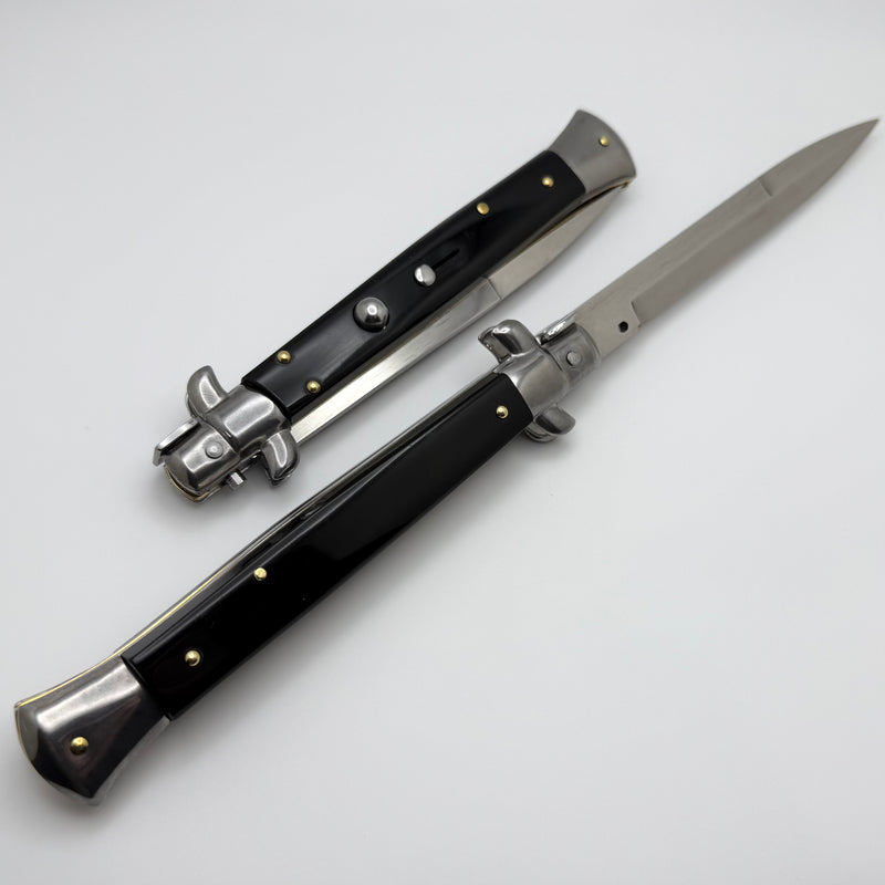 Frank B Italian Stiletto 11" w/ Bayonet Single Edge Blade & Black Acrylic Handle