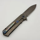 Medford TFF-4 Old School Tumbled Ti Handles w/ OD Green G-10 Inlay & Flamed Clip/Hardware w/ Old School Tumbled Drop Point S35VN