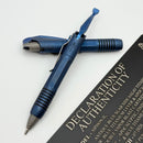 Marfione Custom Siphon Pen II Titanium Antique Blue Slab Side w/ Blue Accents