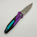 Discontinued Custom Anodized Purple/Teal Microtech Knives Socom Bravo Mini Spear Point Hand Satin w/ Ti Pivot Collars & Carbon Fiber Scales 262M-4CFTI
