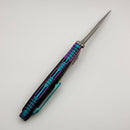 Discontinued Custom Anodized Purple/Teal Microtech Knives Socom Bravo Mini Spear Point Hand Satin w/ Ti Pivot Collars & Carbon Fiber Scales 262M-4CFTI