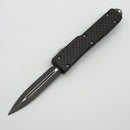 PRE-OWNED Microtech UTX-70 D/E Ladder Damascus w/ Carbon Fiber Top Handle