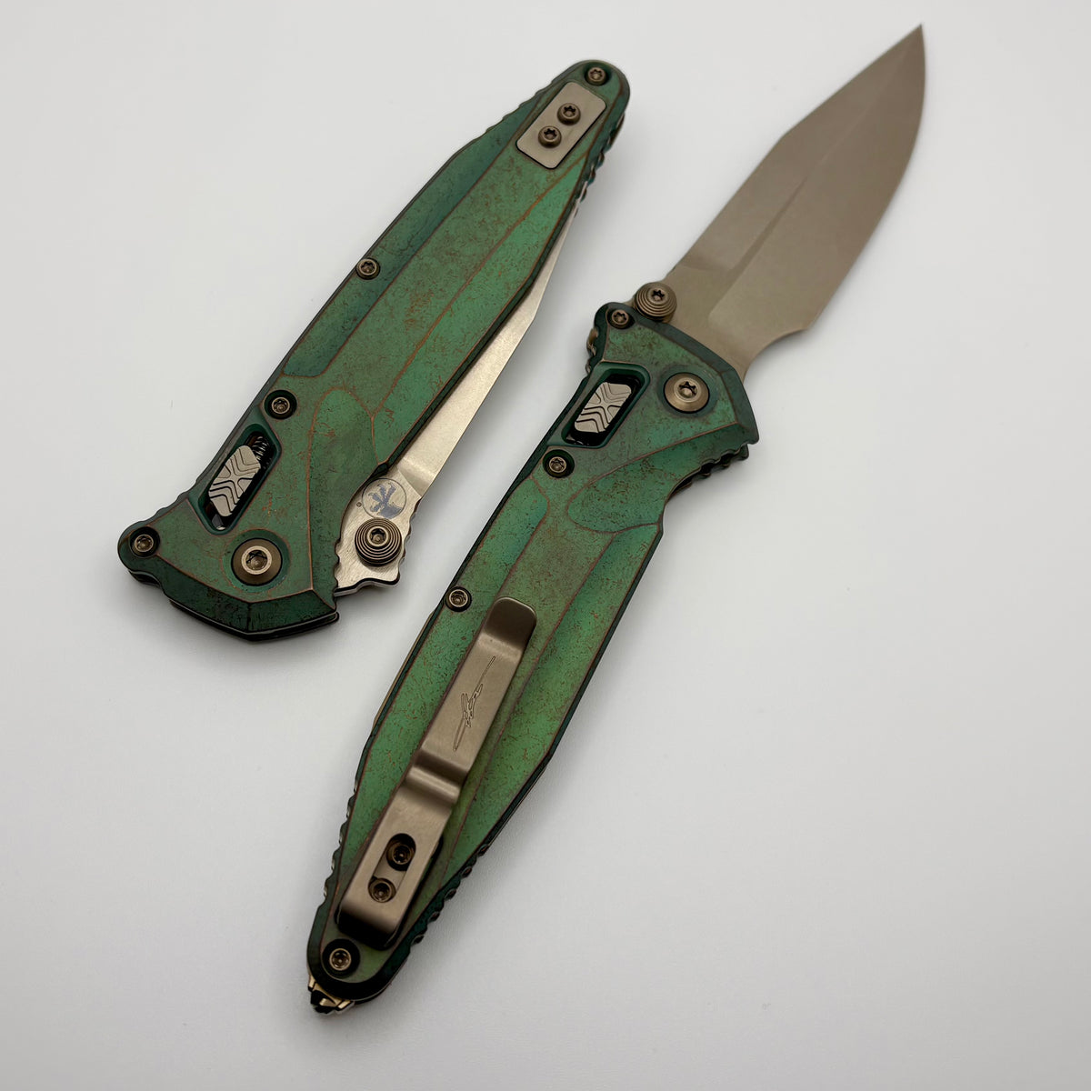 Microtech Socom Delta Ram-Lok w/ Antique Green Titanium Handles & Bron