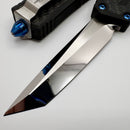 Marfione Custom Scarab 2 Gen 3 Mirror Polish Chisel Tanto w/ Hefted Black Aluminum Carbon Fiber Inlaid Handle & Blue Accents