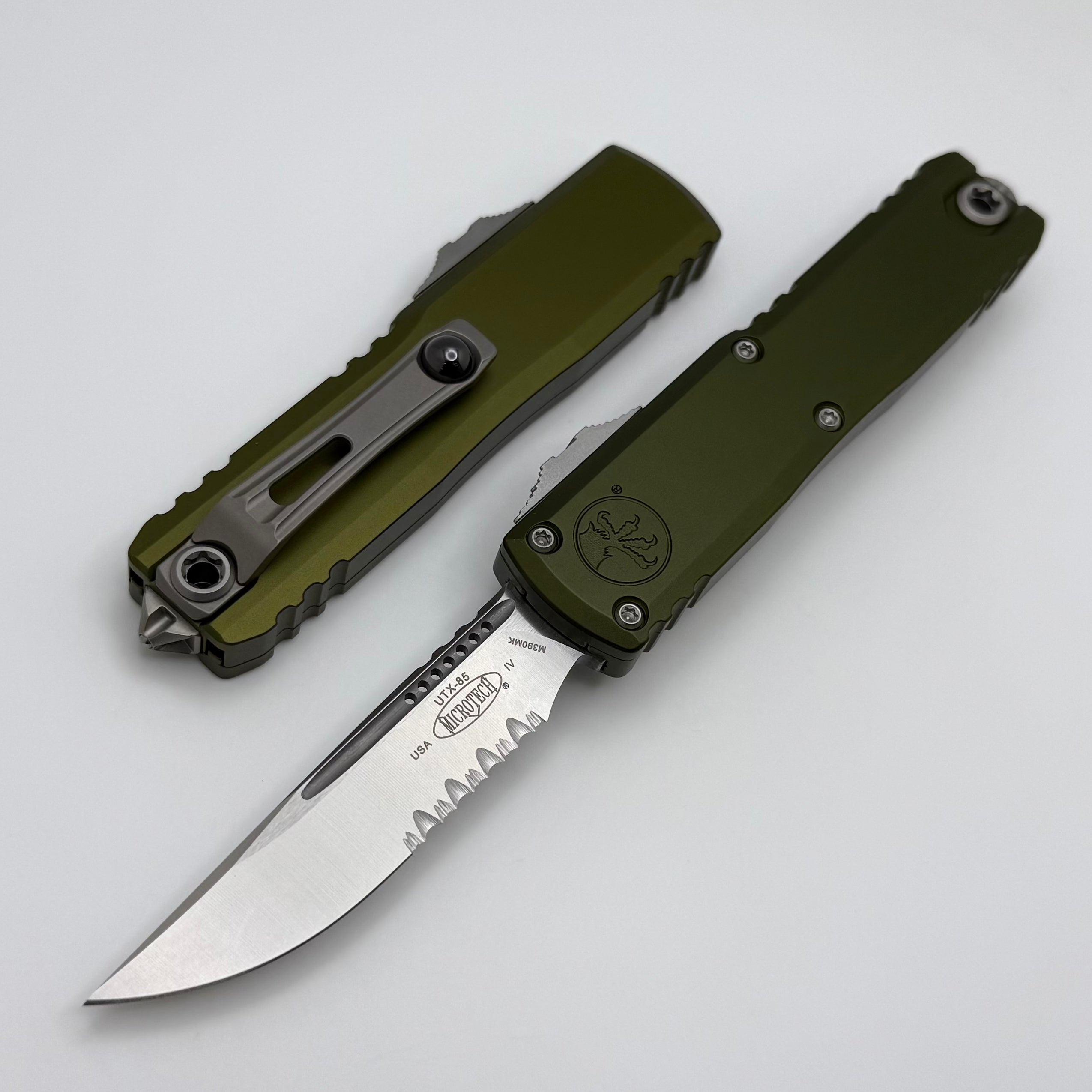 Microtech UTX-85 Gen IV w/ OD Green Handle & Stonewash S/E Part Serrat