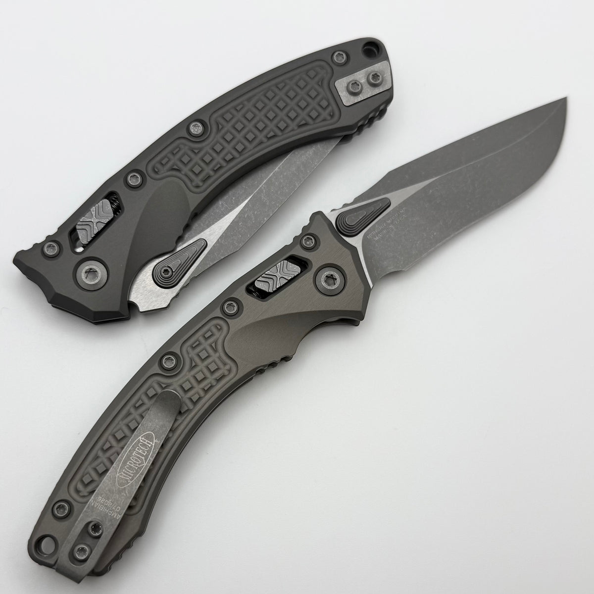 Microtech Amphibian Mini RAM LOK Natural Clear Frag Aluminum & Apocaly