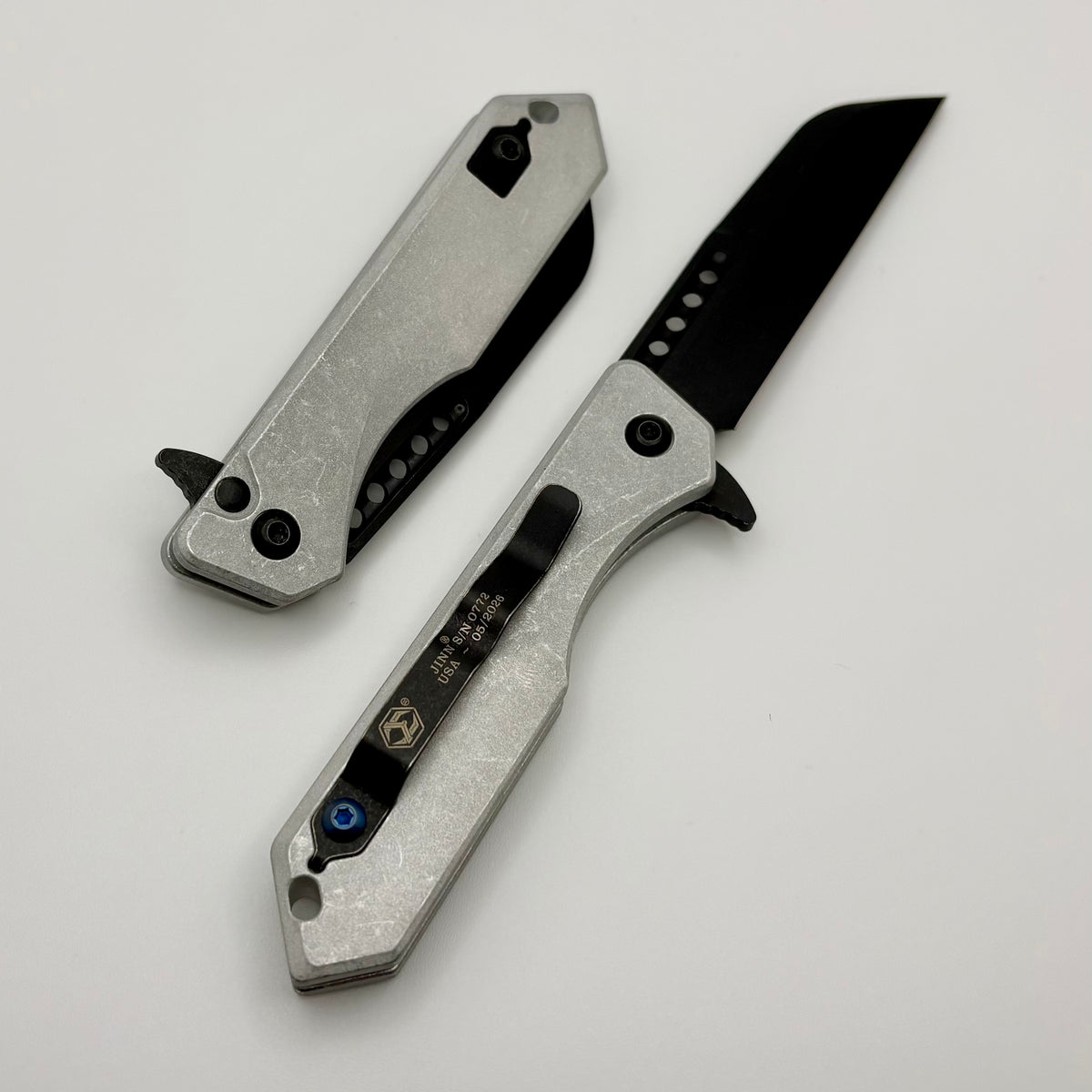 Heretic Knives M/A Jinn Flipper w/ Blizzardworn Aluminum Handles & Bat