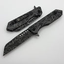 Heretic Knives M/A Jinn Flipper w/ Black Topo Aluminum Handles & DLC MagnaCut H213-TOPO