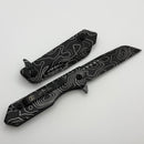 Heretic Knives M/A Jinn Flipper w/ Black Topo Aluminum Handles & DLC MagnaCut H213-TOPO