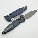 Marfione Select Microtech Socom Ram-Lok Antique Blue Titanium Slab Side Handles w/ Blue Accents & Clip Point Apocalyptic M390MK 160RLS-10APMS1
