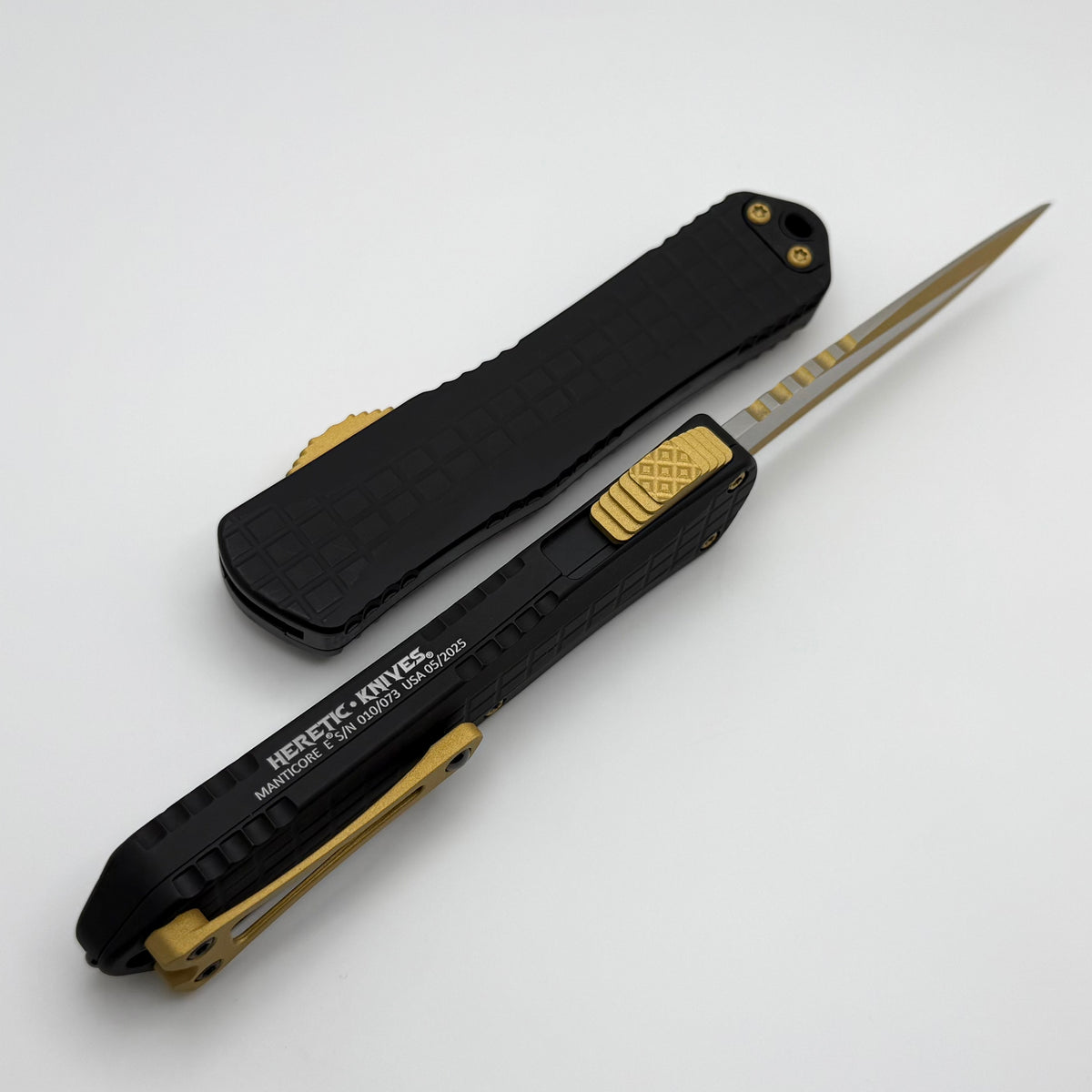 Heretic Knives Manticore E All Gold Everything Grenade Grip w/ Recurve