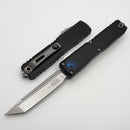 Microtech Ultratech ZBP Black Leo Blue Accent Handle w/ Stonewash Tanto 1123-10LEO