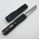 Microtech Ultratech ZBP Black Leo Blue Accent Handle w/ Stonewash Part Serrated Tanto 1123-11LEO