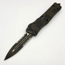 Microtech Combat Troodon Olive Camo w/ D/E Partial Serrated Signature Series 142-2OCS