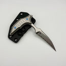 Pre-Owned Microtech & Bastinelli Bee Marfione Select Stonewash Full Serrated w/ Stonewash Handles & Blue Hardware 218-12MS3