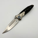 PRE-OWNED Discontinued Microtech Knives Socom Bravo Mini Spear Point Hand Satin w/ Blue Ti Pivot Collars & Carbon Fiber Scales 262M-4CFTI