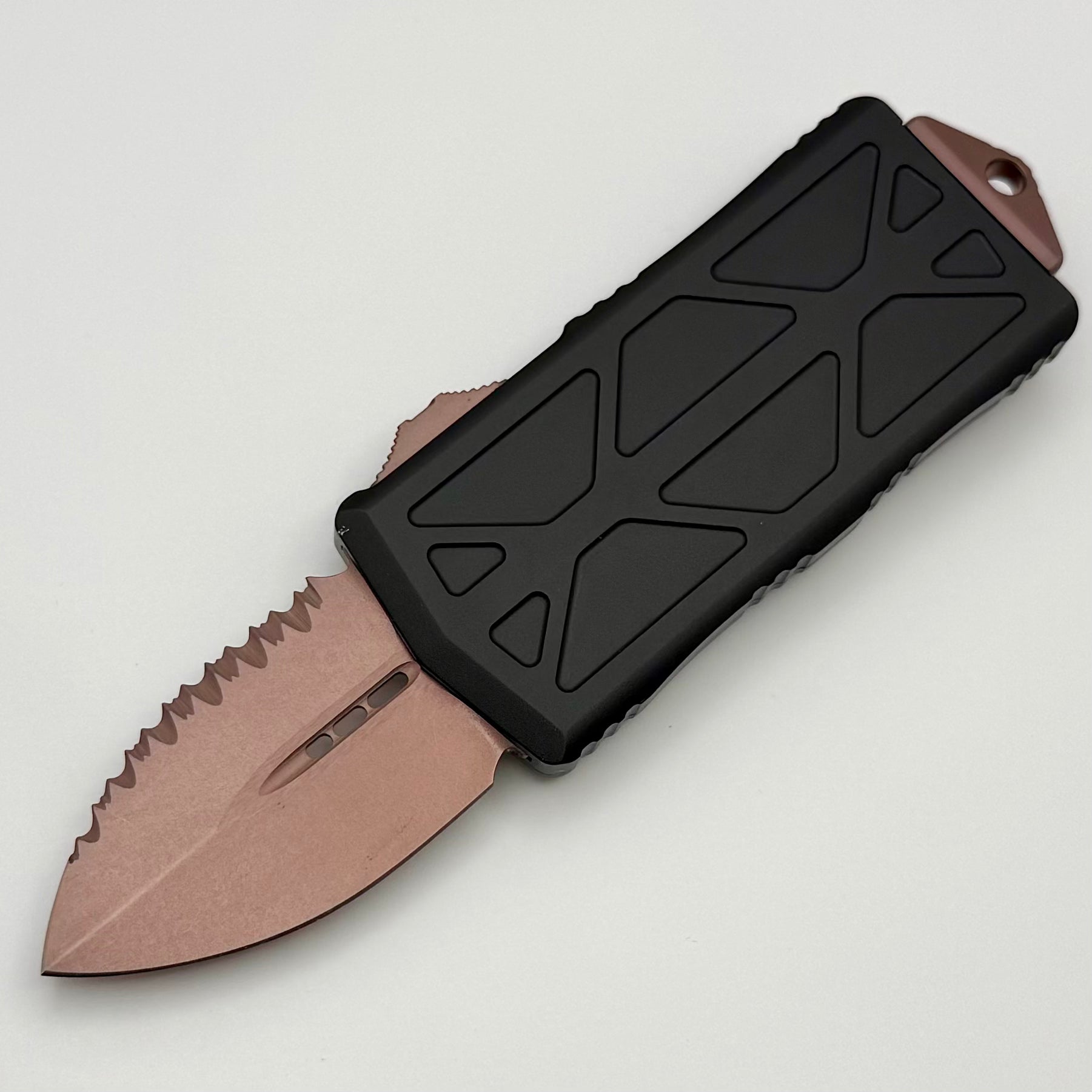 Microtech Gold Sticker Microtech Exocet PVD Rose Gold Full Serrated & Black Handle Signature