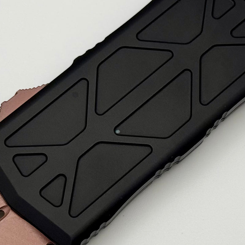 Microtech Exocet PVD Rose Gold Full Serrated & Black Handle Signature