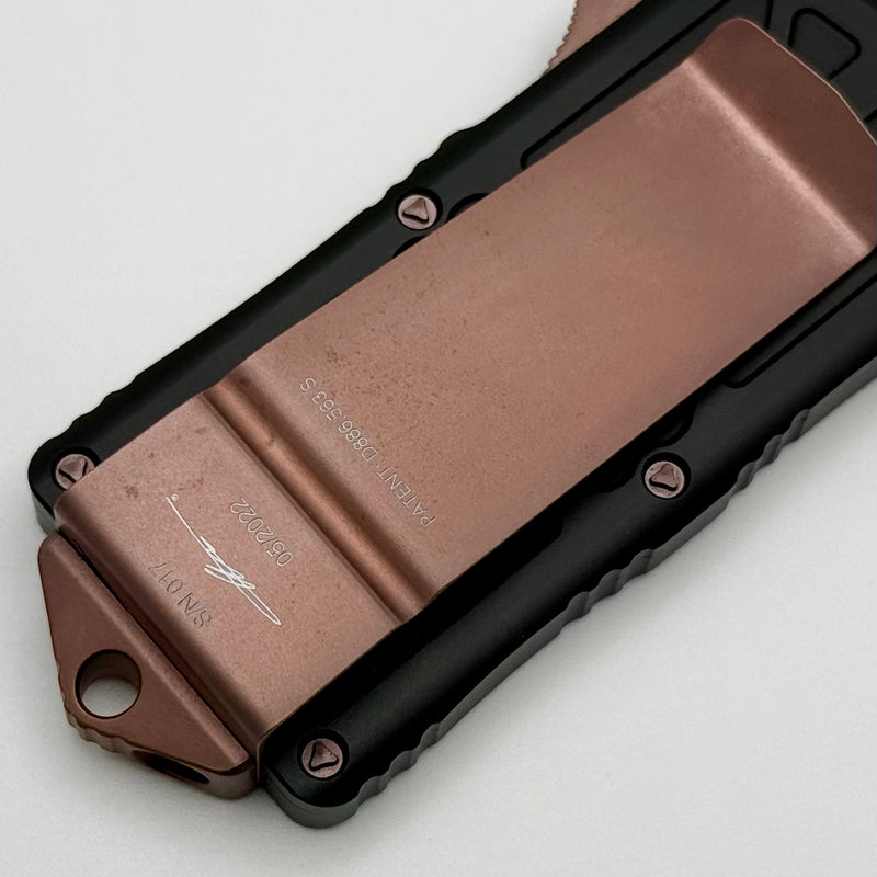 Microtech Exocet PVD Rose Gold Full Serrated & Black Handle Signature