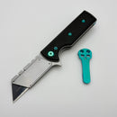 Chaves CHUB Flipper w/ Black Aluminum Handles & Green Hardware w/ Stonewash Utility Blade Accent - Blue Label