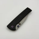 Chaves Knives Scapegoat Street w/ Black Aluminum Handles & Purple Hardware w/ Stonewash Spear Point 154CM - Blue Label