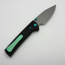 Chaves Knives Scapegoat 229 w/ Black Aluminum Handles & Green Hardware w/ Stonewash Spear Point 154CM - Blue Label