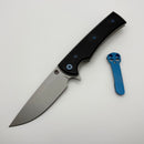Chaves Knives Liberation Street Flipper w/ Black Aluminum Handles & Blue Hardware w/ Stonewash Drop Point Elmax - Blue Label