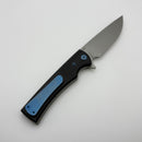 Chaves Knives Liberation Street Flipper w/ Black Aluminum Handles & Blue Hardware w/ Stonewash Drop Point Elmax - Blue Label
