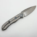 Microtech ANAX Titanium Integral Hand Rubbed Satin M390 w/ Blue Titanium Pivot Collars & Carbon Fiber Inlay 190C-4CFITI (Consignment)