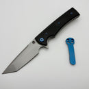 Chaves Knives Liberation Street Flipper w/ Black Aluminum Handles & Blue Hardware w/ Stonewash Tanto 154CM - Blue Label