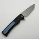 Chaves Knives Liberation Street Flipper w/ Black Aluminum Handles & Blue Hardware w/ Stonewash Tanto 154CM - Blue Label