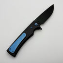 Chaves Knives Liberation Street Flipper w/ Black Aluminum Handles & Blue Hardware w/ Black PVD Drop Point 154CM - Blue Label