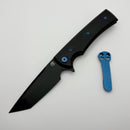 Chaves Knives Liberation Street Flipper w/ Black Aluminum Handles & Blue Hardware w/ Black PVD Tanto 154CM - Blue Label