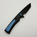Chaves Knives Liberation Street Flipper w/ Black Aluminum Handles & Blue Hardware w/ Black PVD Tanto 154CM - Blue Label