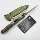 Marfione Select Microtech Socom Ram-Lok Antique Green Slab Side Titanium Handles w/ Bronze Accents & Tanto Bronze M390MK 161RLS-13MS1