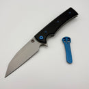 Chaves Knives Sangre Street Flipper w/ Black Aluminum Handles & Blue Hardware w/ Stonewash Wharncliffe 154CM - Blue Label
