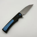 Chaves Knives Sangre Street Flipper w/ Black Aluminum Handles & Blue Hardware w/ Stonewash Wharncliffe 154CM - Blue Label