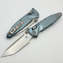 Marfione Select Microtech Socom Ram-Lok Titanium Ice Blue Frag Handles w/ Blue Accents & Tanto Stonewash M390MK 161RL-10FRMS7