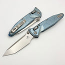 Marfione Select Microtech Socom Ram-Lok Titanium Ice Blue Slab Side Handles w/ Blue Accents & Tanto Stonewash M390MK 161RLS-10MS7