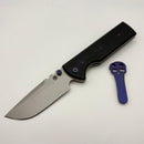 Chaves Knives N.T.A.K w/ Black Aluminum Handle & Purple Hardware w/ Stonewash Drop Point 154CM - Blue Label